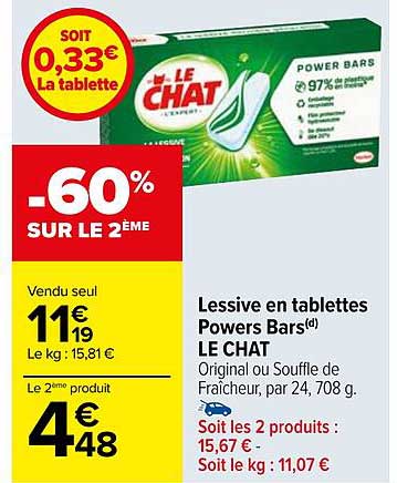 lessive en tablettes powers bars le chat