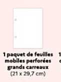 1 paquet de feuilles mobiles perforées grands carreaux