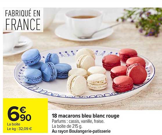 18 macarons bleu blanc rouge