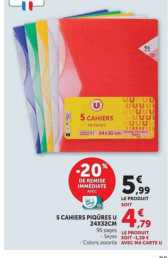 5 cahiers piqués U