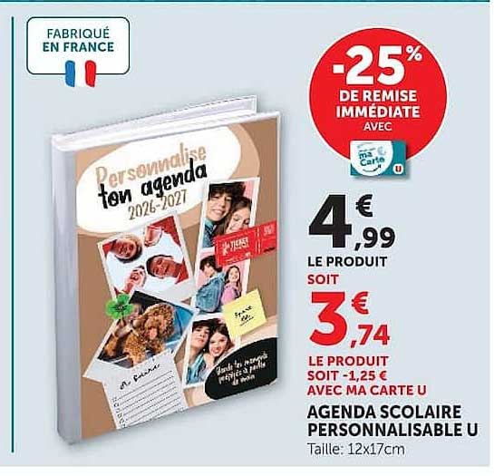 AGENDA SCOLAIRE PERSONNALISABLE U
