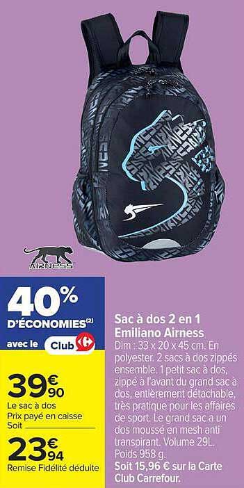 Airness Sac à dos 2 en 1