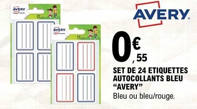 AVERY SET DE 24 ETIQUETTES AUTOCOLLANTS BLEU