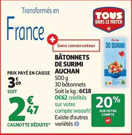 BÂTONNETS DE SURIMI AUCHAN