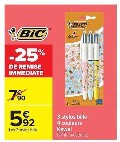 BIC 3 stylos bille 4 couleurs Kawai