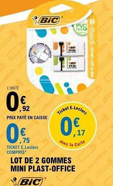 BIC LOT DE 2 GOMMES MINI PLAST-OFFICE