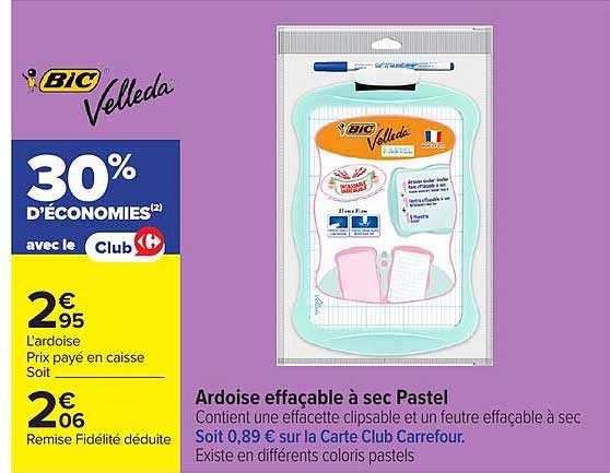 Bic Velleda Ardoise effaçable à sec Pastel
