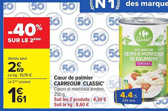 Carrefour Classic' Cœurs et morceaux de palmiers tendres