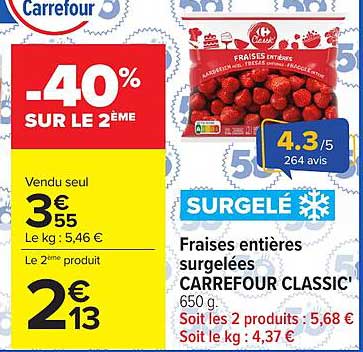 Carrefour Classic' Fraises entières surgelées