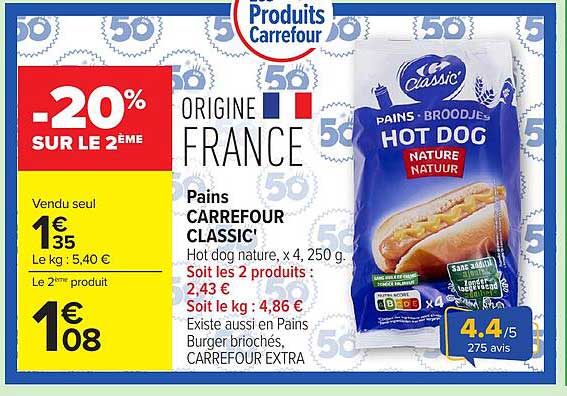 Carrefour Classic' Hot dog nature