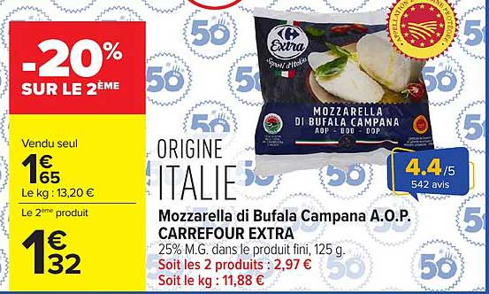 Carrefour Extra Mozzarella di Bufala Campana A.O.P