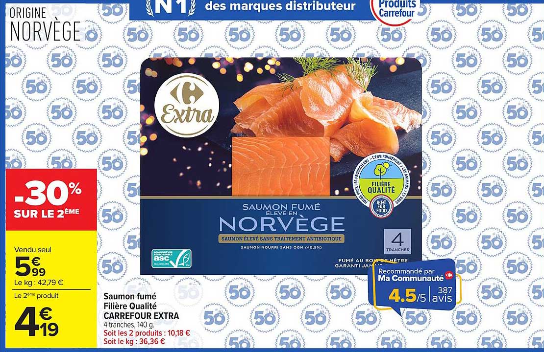 Carrefour Extra Saumon fumé Norvège