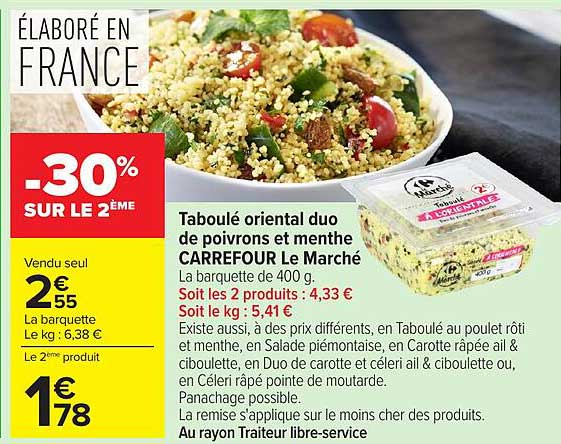 Carrefour Le Marché Taboulé oriental duo de poivrons et menthe