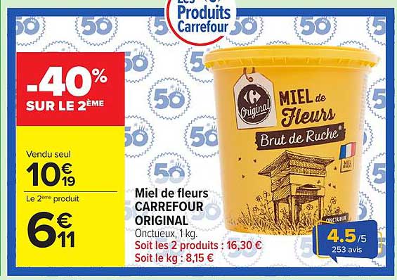 Carrefour Original Miel de fleurs Brut de Rucher