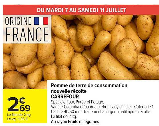 Carrefour Pomme de terre de consommation nouvelle récolte