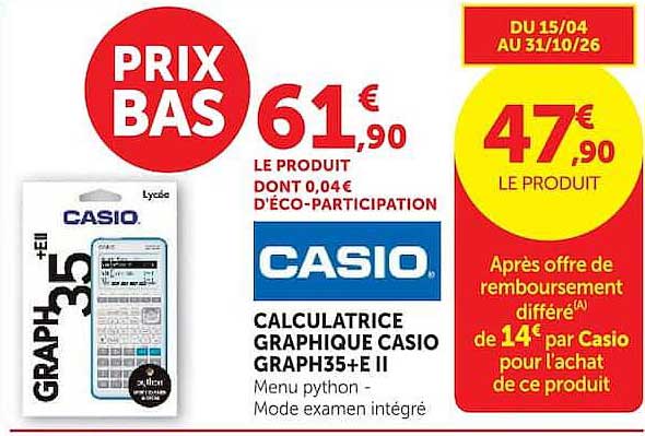 CASIO CALCULATRICE GRAPHIQUE CASIO GRAPH35+E II