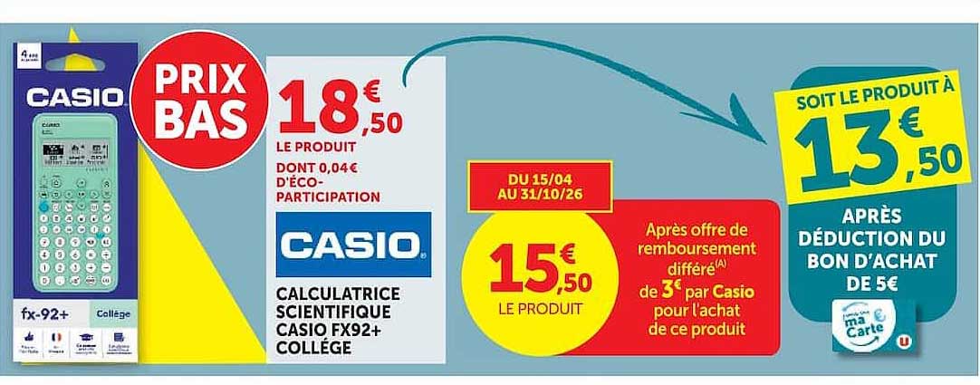 CASIO CALCULATRICE SCIENTIFIQUE CASIO FX92+ COLLÈGE