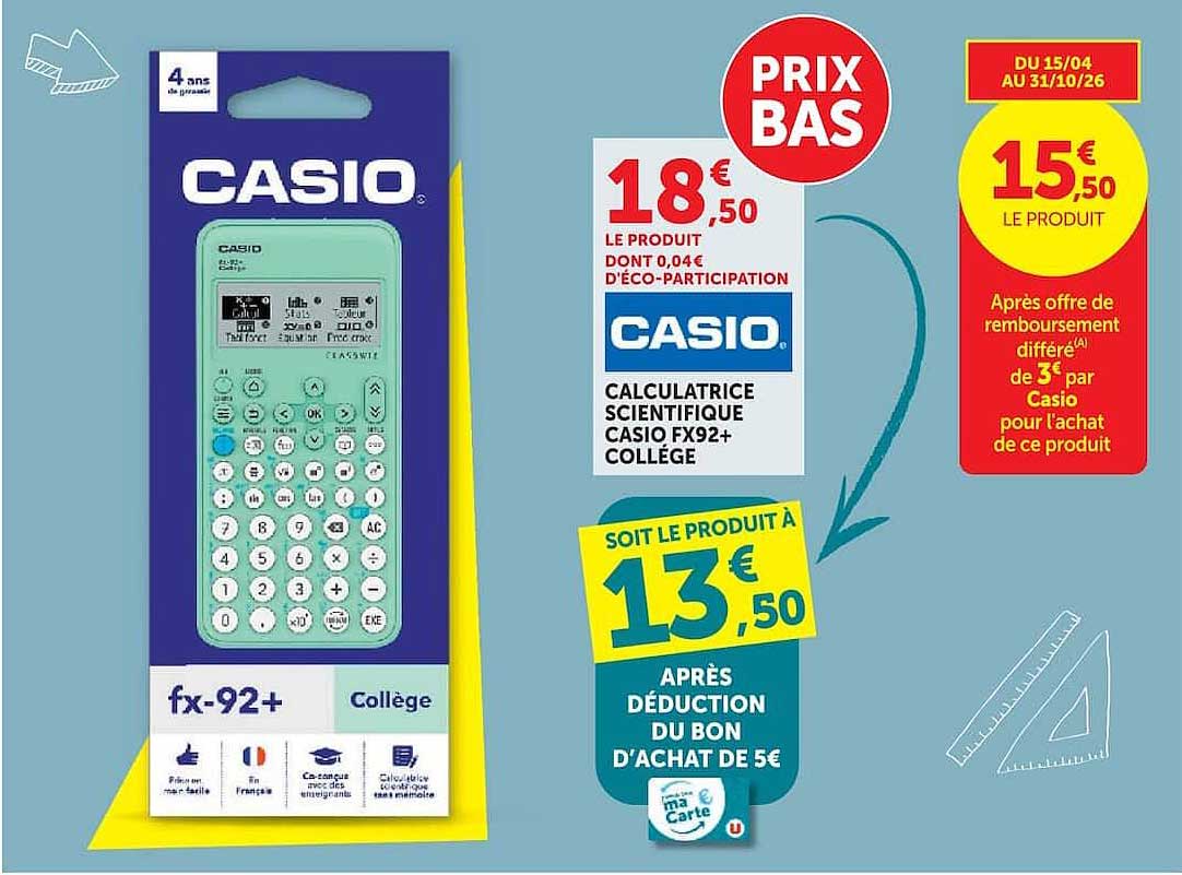 CASIO CALCULATRICE SCIENTIFIQUE FX-92+ COLLÈGE