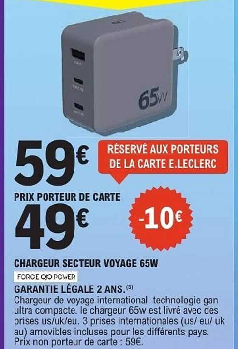 Chargeur secteur voyage 65W