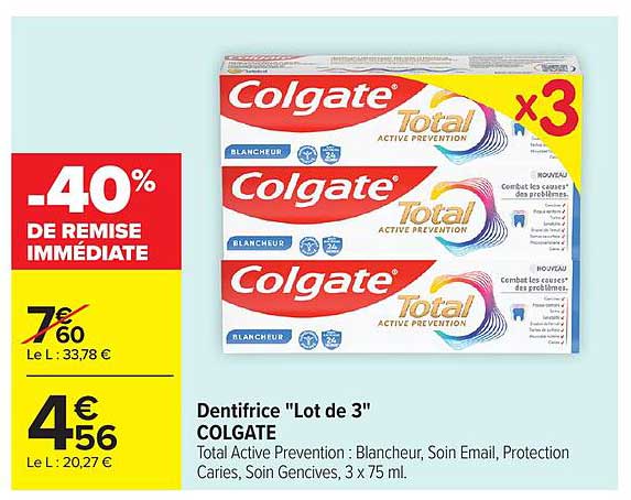 COLGATE Dentifrice Lot de 3