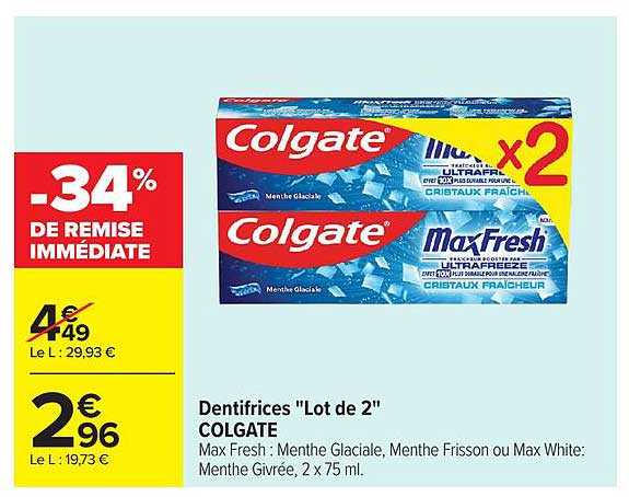 COLGATE Dentifrices "Lot de 2
