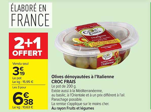 CROC FRAIS Olives dénoyautées à l'Italienne