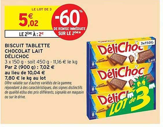DeliChoc Biscuit Tablette Chocolat Lait