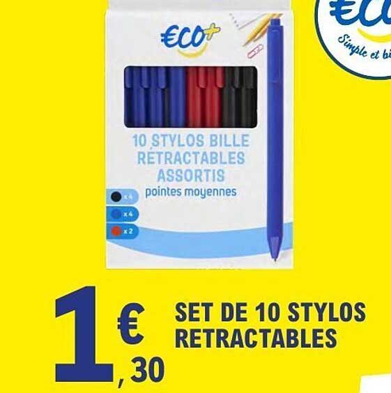 Eco+ 10 STYLOS BILLE RÉTRACTABLES ASSORTIS