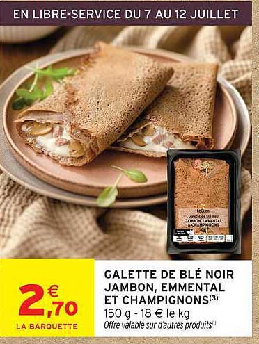 Galette de blé noir jambon, emmental et champignons