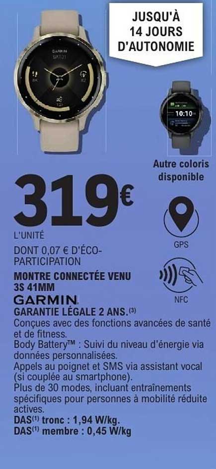 Garmin montre connectée venu 3S 41mm