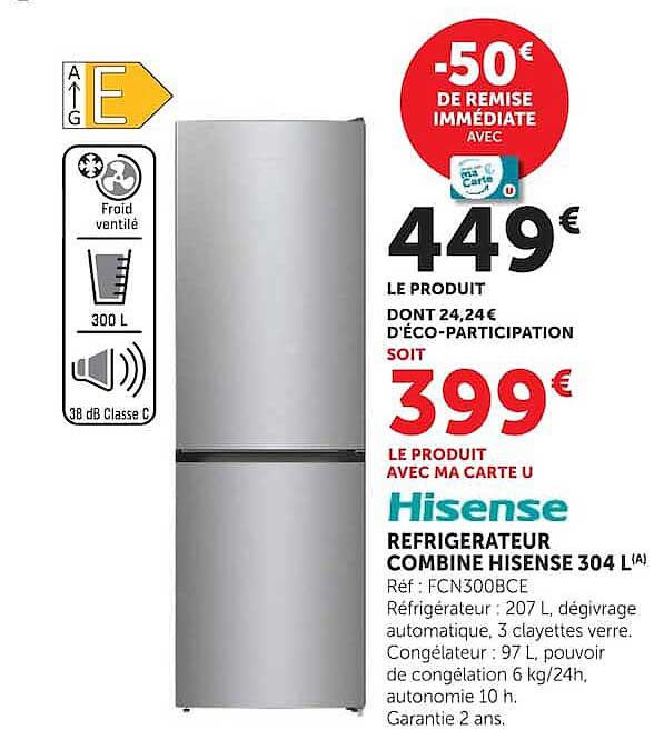 Hisense Réfrigérateur combine Hisense 304 L