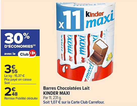 Kinder Maxi Barres Chocolatées Lait