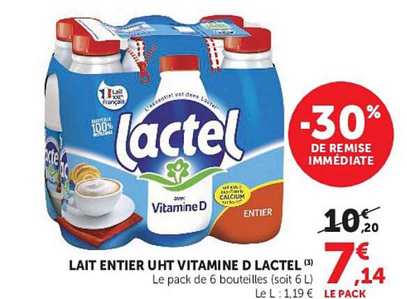 Lactel Lait entier UHT Vitamine D