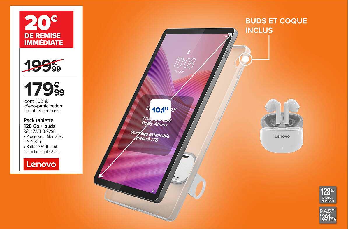 Lenovo Pack tablette 128 Go + buds
