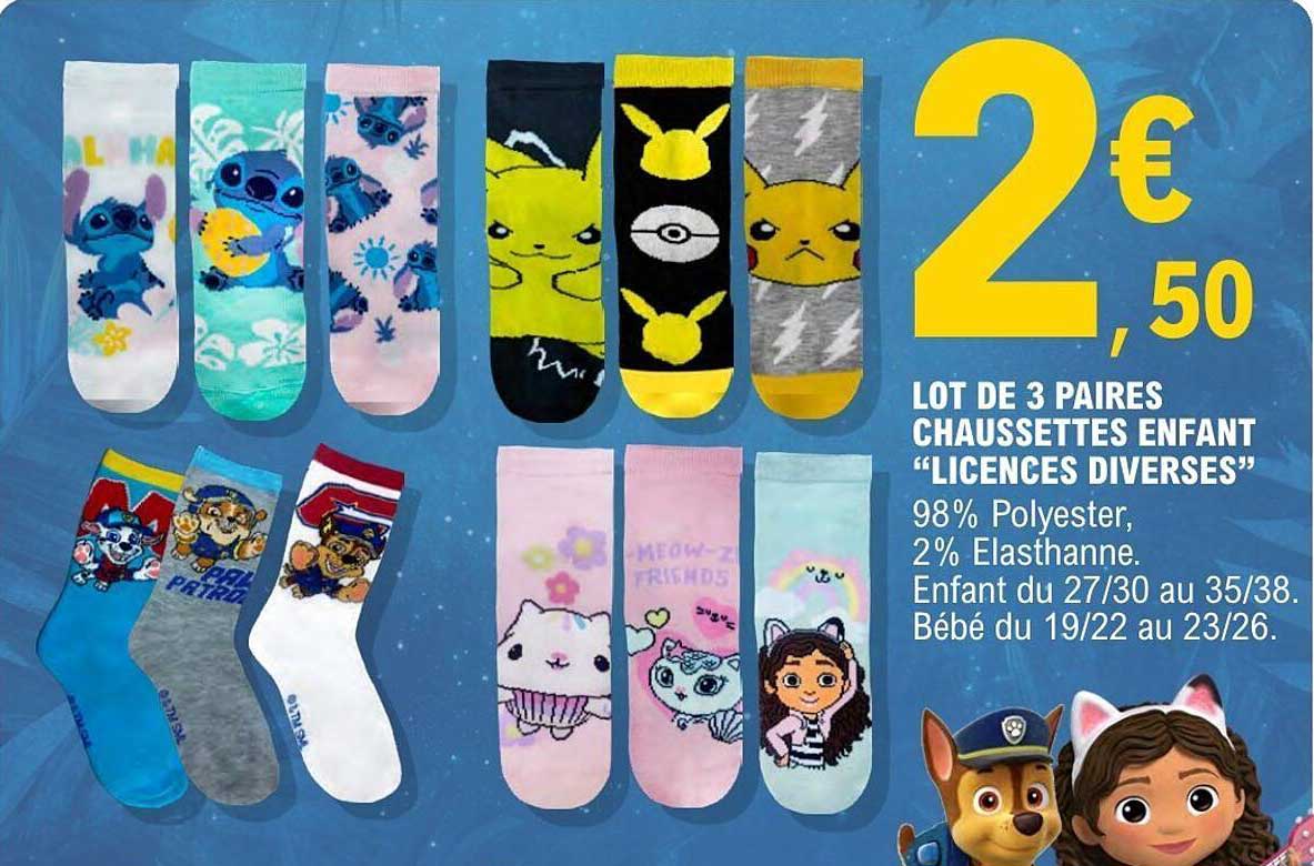 LOT DE 3 PAIRES CHAUSSETTES ENFANT "LICENCES DIVERSES