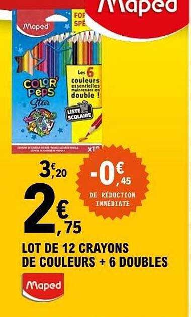 Maped LOT DE 12 CRAYONS DE COULEURS + 6 DOUBLES