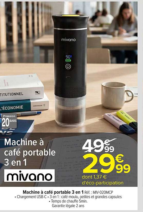 mivano Machine à café portable 3 en 1