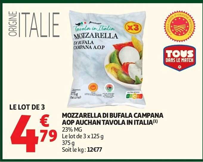 MOZZARELLA DI BUFALA CAMPANA AOP AUCHAN TAVOLA IN ITALIA