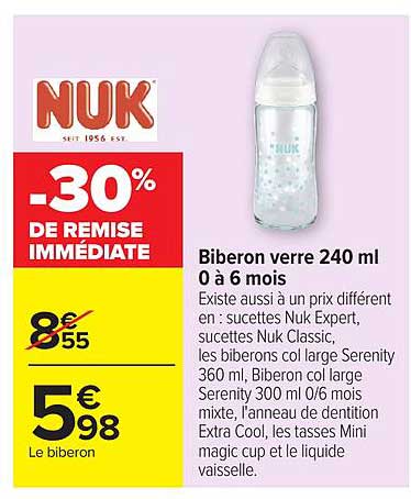 NUK Biberon verre 240 ml