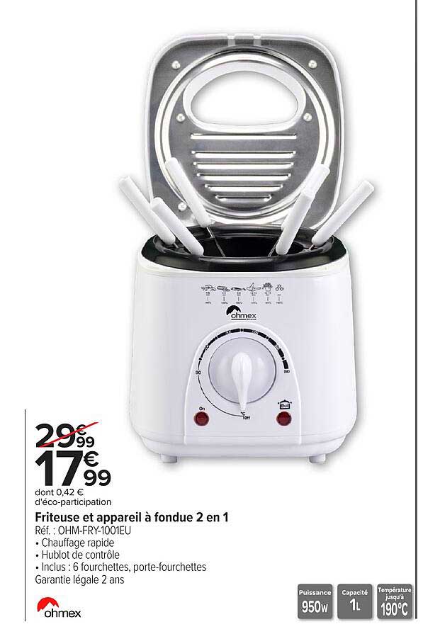 Ohmex Friteuse et appareil à fondue 2 en 1