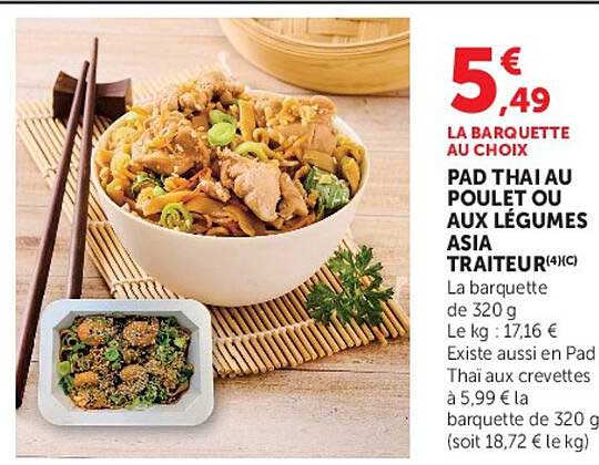 PAD THAI AU POULET OU AUX LEGUMES ASIA TRAITEUR