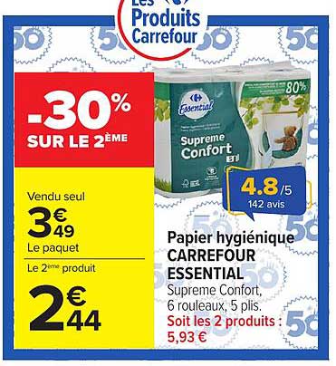 Papier hygiénique CARREFOUR ESSENTIAL Supreme Confort