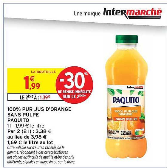 PAQUITO 100% PUR JUS D'ORANGE SANS PULPE