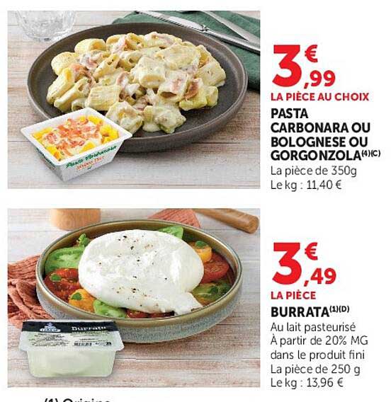 Pasta Carbonara ou Bolognaise ou Gorgonzola