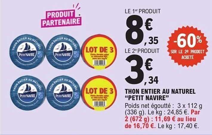 Petit Navire Thon entier au naturel