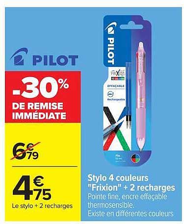 PILOT Stylo 4 couleurs "Frixion" + 2 recharges