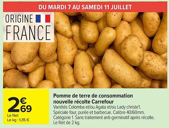 Pomme de terre de consommation nouvelle récolte Carrefour