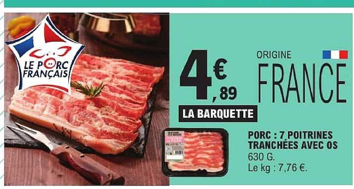 PORC : 7 POITRINES TRANCHÉES AVEC OS