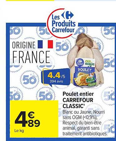 Poulet entier CARREFOUR CLASSIC
