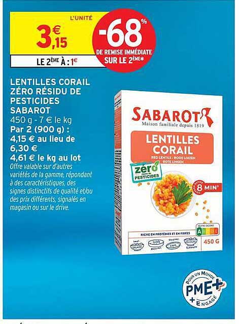 Sabarot Lentilles Corail